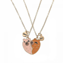 A Girl 2Pcs/set Heart-shaped Two-color Capybara Best Friend Necklace for Girls Fashion Friendship Gifts