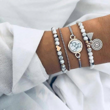 Luxora Aluinn Gold 4 Pcs Bracelet Boho Round Turquoises Tassel Love Multilayer Hand Catenary Beaded Sun Combination Bracelets for Women and Teen Girls