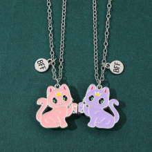 Cute Cat Pendant Magnetic Necklace for Women Girls Fashion Animal Stitching BFF Best Friends Jewelry Girlfriends Gift