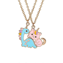 2Pcs/Set Funny Girls Blue Dinosaur And Pink Unicorn Cat Shaped Magnetic Necklace BFF Jewelry Best Friends Friendship Chain