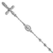 3.8mm 925 Sterling Silver Dangle Religious Faith Cross Beaded Rosary Bracelet 7.5 Inch Link-Bracelet for Women
