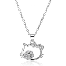 Kitty Pendant Necklace, Cat Pendant Necklace, Cute Diamond Pendant with Heart and Cat, Cute Friendship Necklace for Girls, Fashionable Necklace for St