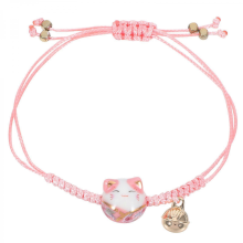 Bracelet tressé chat (1 pièce), tricoté à la main, motif chaton, pour les amis et les enfants (rose)
