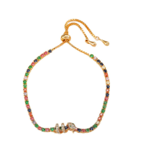 Colorful Zircon Rhinestone Snake Bracelet, Adjustable Slider, Copper Plated Gold,Gifts For Friend & Wife
