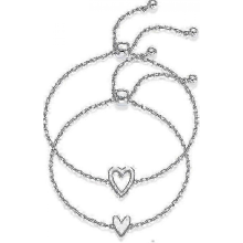 14K Gold Plated Matching Heart Charms Solitaire Bracelet Set for Women | Adjustable Love Friendship Two Bracelet Pack