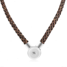 Vocheng Handwoven Leather Rope Necklace for Women Men Snap Button Jewelry Collar 18mm Alloy Magnet Round Pendant Necklaces Gift