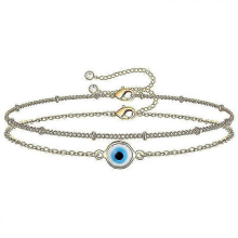 Delicate Gold Bracelet for Women, 14K Gold Fill Adjustable Layered Bracelet Cute Evil Eye Bracelet Gold Layered Chain Evil Eye Bracelet Jewelry for Wo