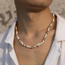 KunJoe Summer Coconut-hcomk Wood Beads Starfish Choker Necklace for Men Bohemian Natural Stone Clavicle Chain Male Street Jewelry