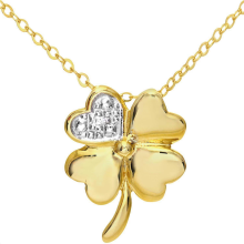 Collier en or jaune 9 carats avec pendentif cœur et trèfle à quatre feuilles serti d'un diamant rond de 0,5 pt, longueur 46 cm (18 pouces).