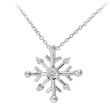 9ct White Gold Round 3pts Diamond Snowflake Pendant Necklace 16 inch 42cm