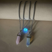 Luminocom Grey Heart Pink White Hexagonal Column Couple Necklaces Glowing Dual-tone Jewelry for Men And Women