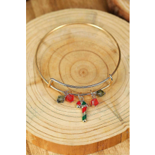 Women's Gold Christmas Candy Cane Beading Pendant Bracelet