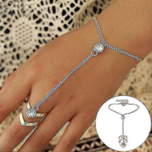 25-26 Women Wrist Chain Hand Back Chain Gold Crystal Ring Bracelet Jewelry Gift - Sjue