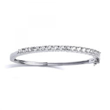 Ladies Rhodium Plated Sterling Silver Oval CZ Sweet 16 Eternity Line Tennis Bangle Bracelet