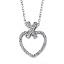 Rhodium Sterling Silver CZ Kissed Love Heart 1.1mm Pendant Necklace 16" + 1" extension