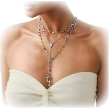 Long Colorful Crystal Necklace,Multi-layered Dainty Crystal Clavicle Chain