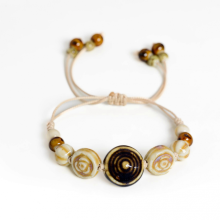 Handmade Vintage Ceramic Spiral Bracelet Adjcomtable Beige Wax Rope Creamy Swirl Beads Boho Ethnic Art Jewelry Gift for Women