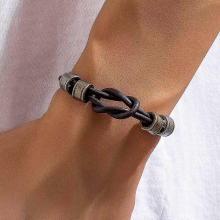 Lacteo Hip Hop Cylindrical Beads Charm Necklace for Men PU Leather Rope With Tie a knot Choker Neck Chain Jewelry Punk New
