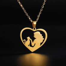 Collana con gatto, cuore e ragazza, regalo per uomo, donna, bambino, colore oro, catena, ciondolo in acciaio inossidabile, gioielli per feste