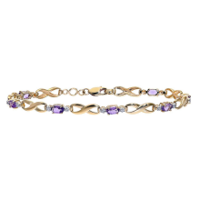 Bracelet à breloques en or jaune 9 carats, diamant rond de 5 points, améthyste ovale de 1,48 carat et pendentif « Baiser ».
