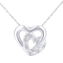 Collier pendentif cœur en or blanc 9 carats avec diamant rond de 3 points, 46 cm (18 pouces)