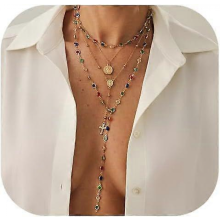 4Pcs/set Long Colorful Crystal Necklace,Adjustable Layered Dainty Crystal