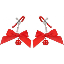 Nippelklemme mit Schleife und Glöckchen, verstellbar, aus Edelstahl, ohne Piercing