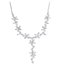 9ct White Gold Round 22pts Diamond Flower Lavalier Necklace 18 inch 46cm