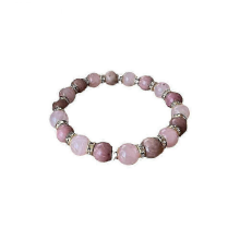 25-26 8mm Natural Pink Crystal & Redwood Grain Handmade Bracelet for Women