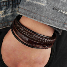 Bracelets tendance en cuir véritable pour homme, soutien-gorge en corde tressée multicouche