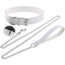 Multicolor PU Simulated Leather Bell Collar Choker Necklace with Detachable Chain Leash W