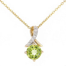 Collier pendentif croisé en or jaune 9 carats, diamant rond de 2 points et péridot rond de 0,55 carat, longueur 46 cm (18 pouces).