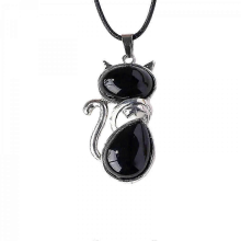 (Pierre noire) Collier pendentif chat en cristal unique. Charmant collier chat en cristal, bijou de cou idéal pour collectionner ou offrir.