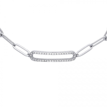 Ladies Rhodium Plated Sterling Silver CZ Pave Paper Clip Pill Shape Chain Bracelet 5mm 6.5 + 1 inch