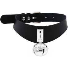 Collana girocollo gotica con campanellino in pelle PU, regolabile, colore nero