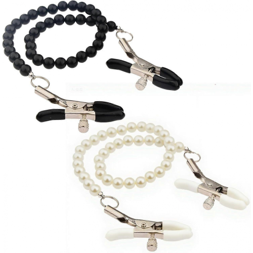 Collier de perles à pression réglable avec pinces à tétons, lot de 2, sans piercing.