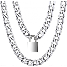 Padlock Necklace Stainless Steel Lover Heart Lock Collar Choker for Men Women