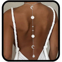 Rhinestone Back Necklace Jewelry Gold Coin Backdrop Necklace for Backless Dress