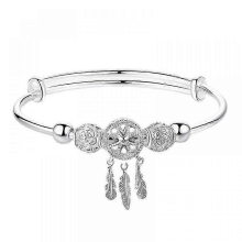 Silver Dreamcatcher Feather Tassel Charm Bracelet, 925 Sterling Silver Adjustable Dreamcatcher Bracelet, Jewelry Gift for Mother's Day, Christmas
