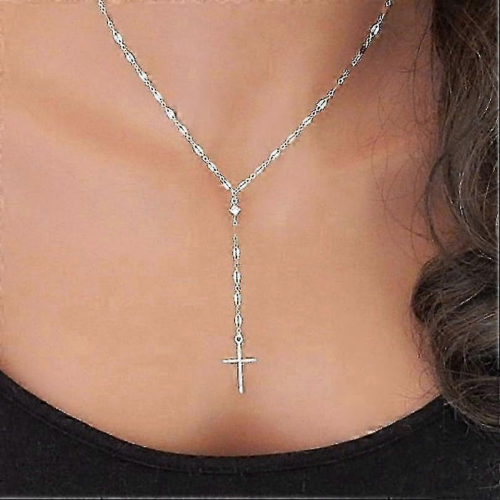 Collana girocollo con ciondolo a croce semplice da 2 pezzi, gioielli di moda 2