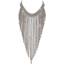 Fashion Women y Rhinestone Bib Choker Necklace Tassel Long Chain Necklace Gold