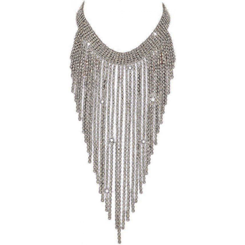 Collana girocollo con bavaglino e strass da donna alla moda, con nappa e catena lunga, color oro