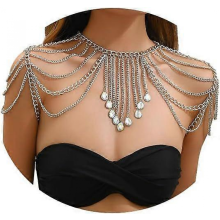 Punk Metal Shoulder Chain Necklace Jewelry y Crystal Tassel Arm Chain Bridal