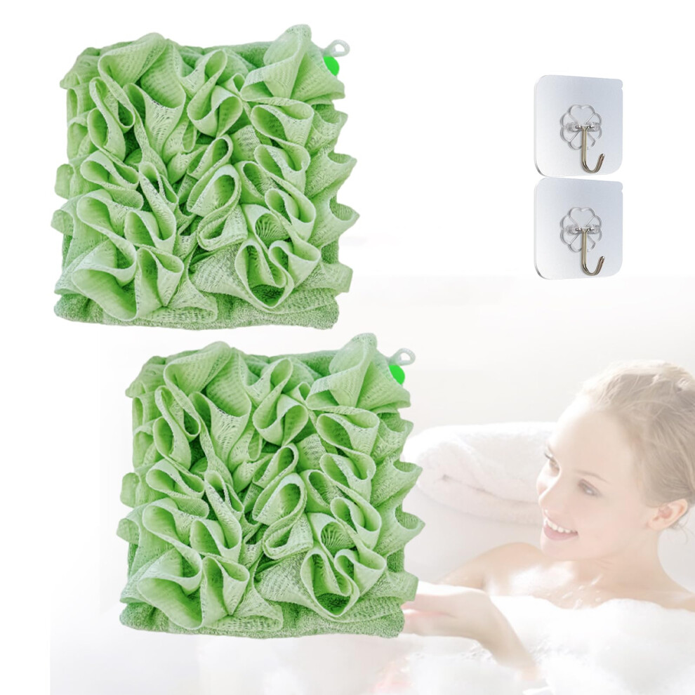 Green 2Pcs Loofah Soap Holder For Bar Soap, Reusable Loofah Washcloth With Gentle Skin Exfoliation,