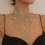 Collana girocollo con bavaglino e strass da donna alla moda, con nappa e catena lunga, color oro 2