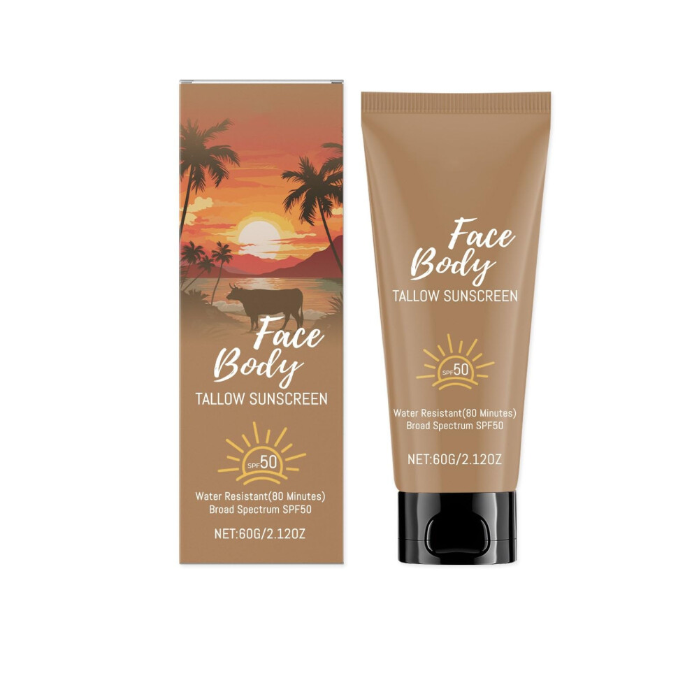 Natural Beef Tallow Sunscreen SPF50+ Reef Safe Chemical Moisturizing Sunblock for Sensitive Skin 60g