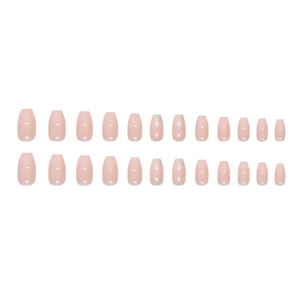 24pcs French Press On Nails with Glitter, Glossy Full Cover False Nails for Quick Salon Style