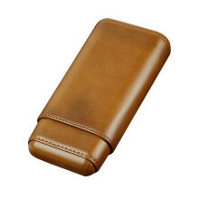 Leather Cigar Travel Case with Humidor Cedar Lining for 3 Cigars Brown Gift for Men
