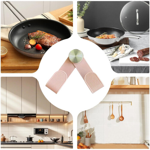 Adjustable Wall Mounted Pot Lid Holder with Rotating Rack, Space Saving Kitchen Lid Organizer Pink 2