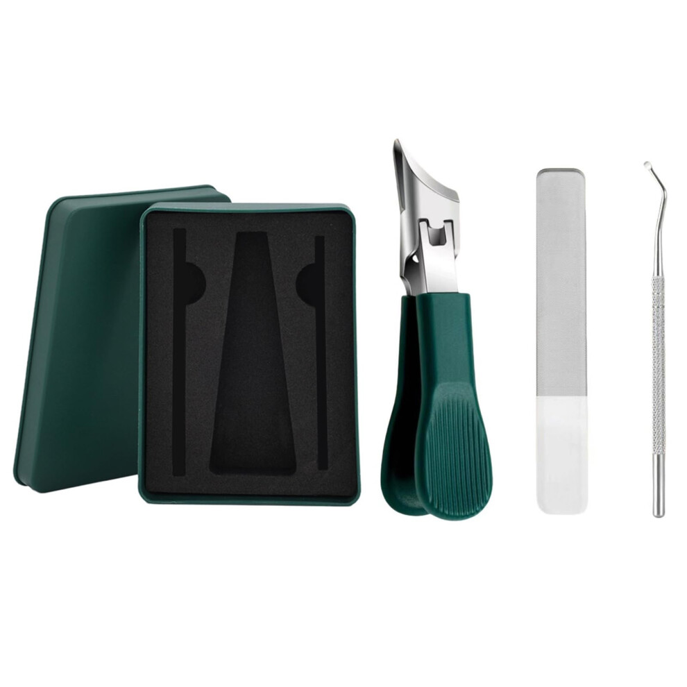 Wide Jaw Toenail Clippers for Thick Nails Stainless Steel Ergonomic Handle AntiSplash Design 3PCS
